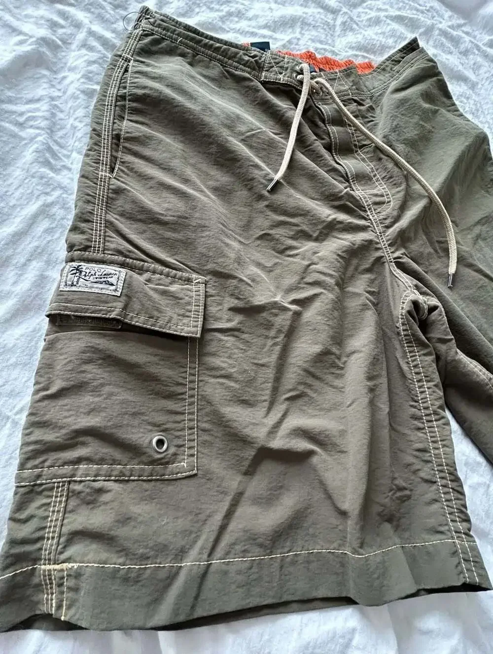Polo Ralph Lauren Vintage Cargo Swim Trunks Olive Green Size Medium